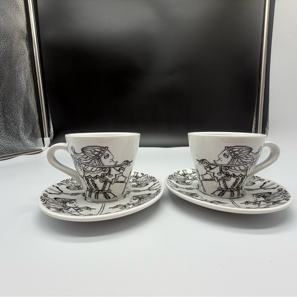 Black & White Illustrated Espresso Cup and Saucer Set